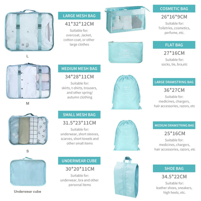 9PCS Travel Packing Cubes Set + FREE underwear storage!